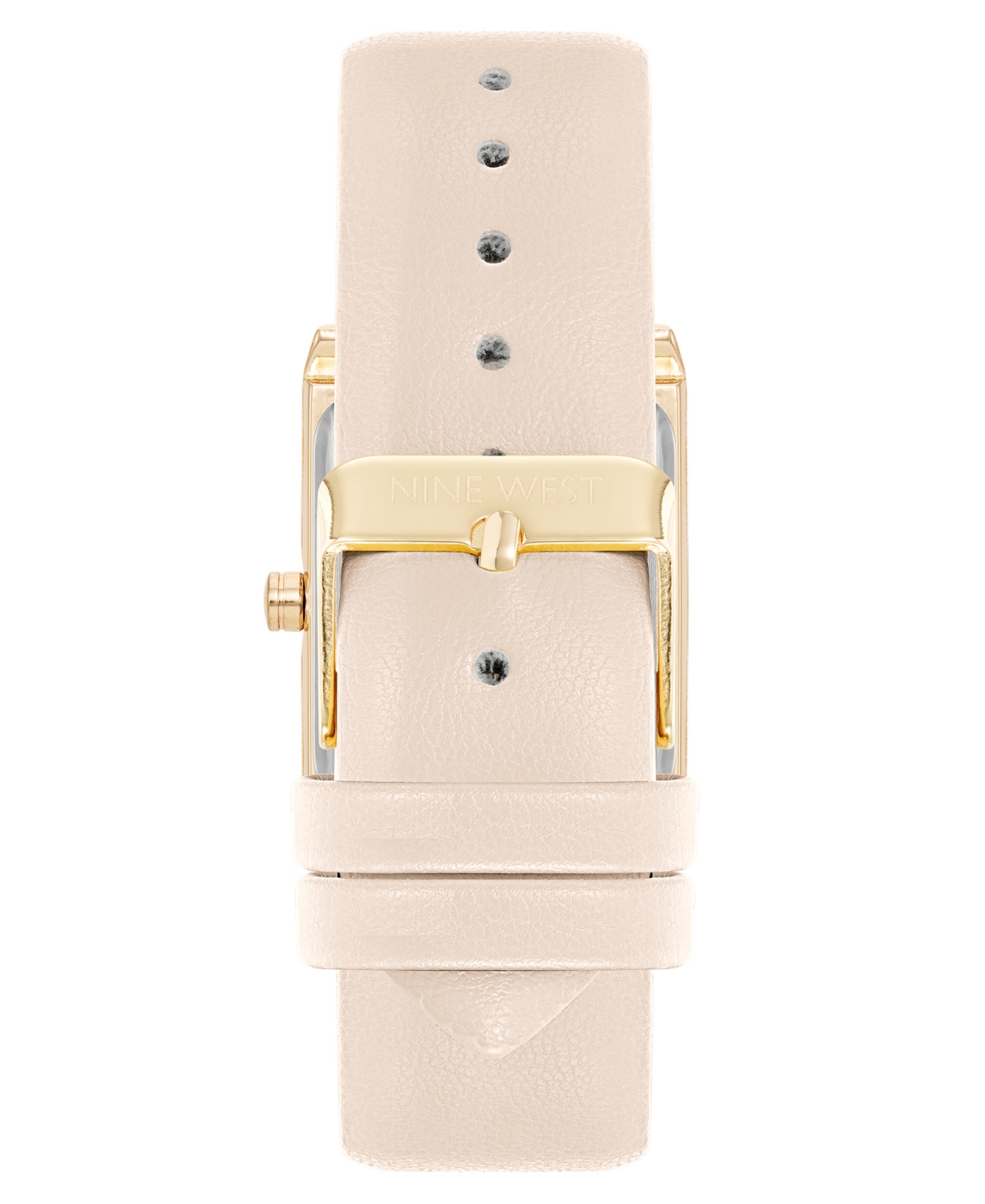 Nine West Women's Quartz Rectangular Gold-tone And Pink Polyurethane Leather Band Watch, 26mm In Cream,gold-tone