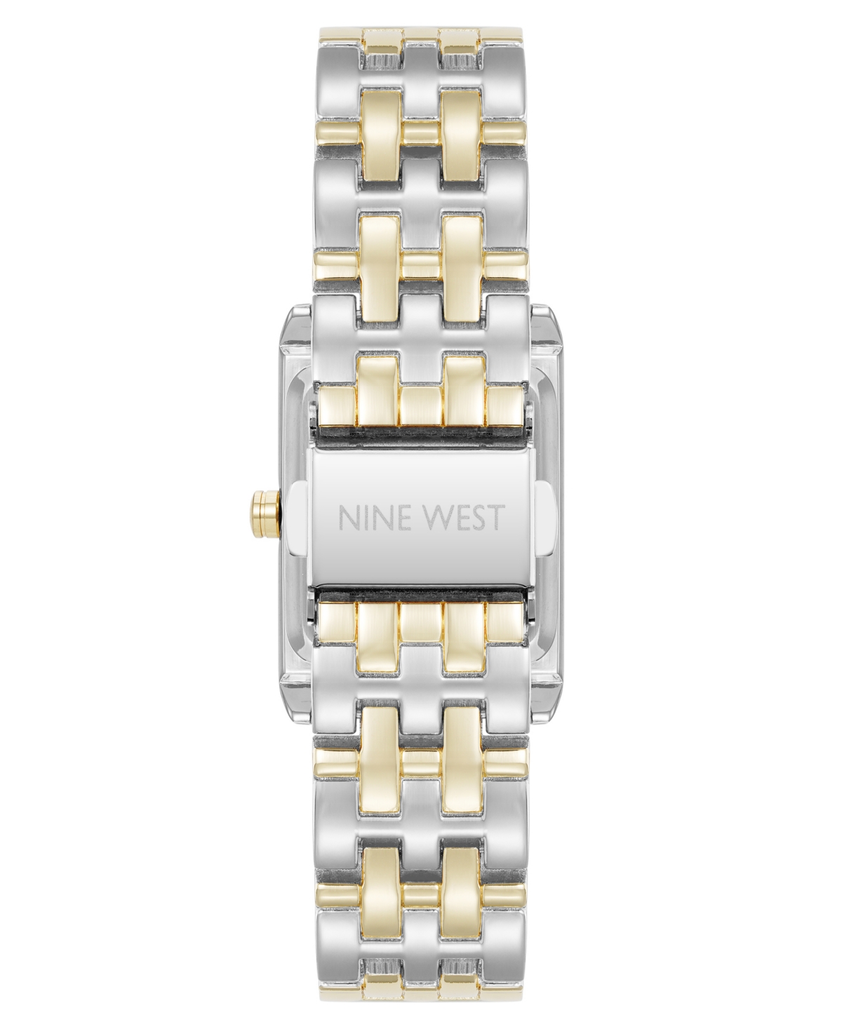 Shop Nine West Women's Quartz Rectangular White And Two-tone Metal Alloy Watch, 24mm In Silver-tone,gold-tone