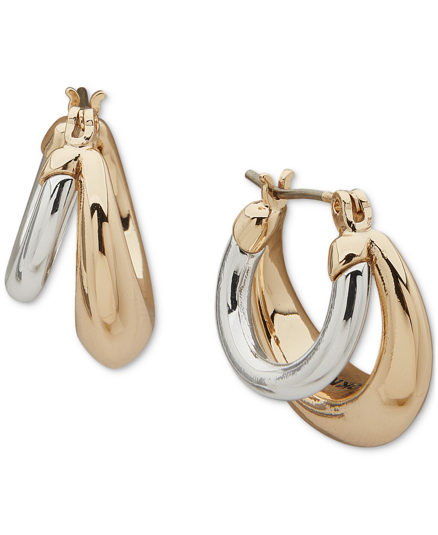 Two-Tone Puffy Split Small Hoop Earrings, 0.79"