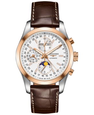 Longines - Men's Automatic Chronograph Conquest Classic Brown Leather Strap Watch 42mm L27985723
