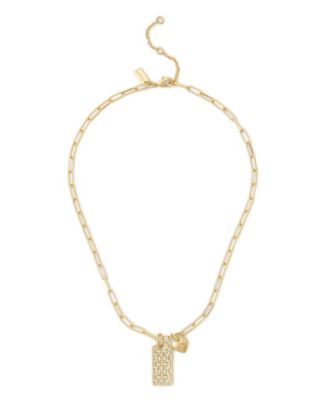 Faux Stone Signature Quilted Hangtag Pendant Necklace