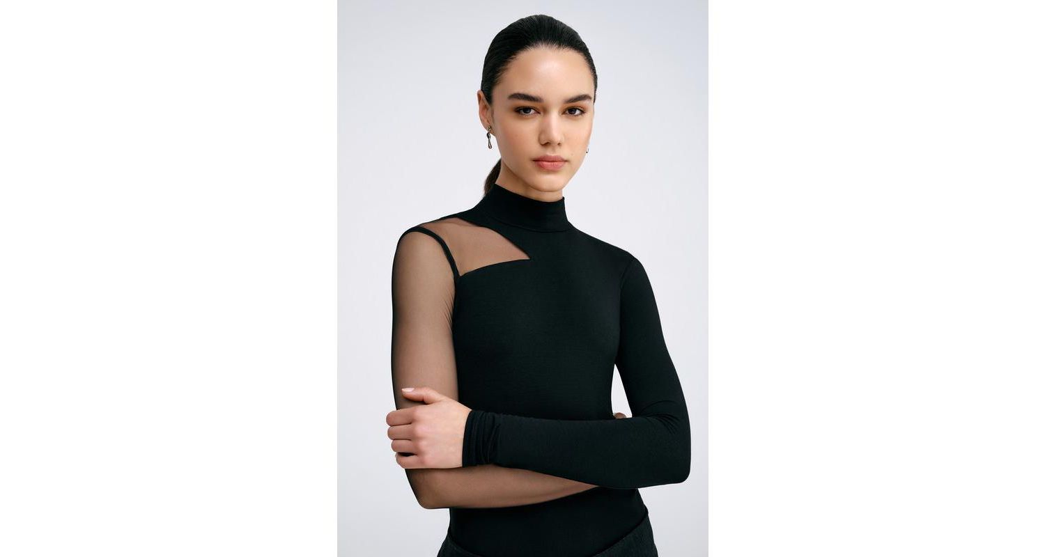 Women's Ysabel Mock-Neck Mesh-Sleeve Fitted Jersey Top