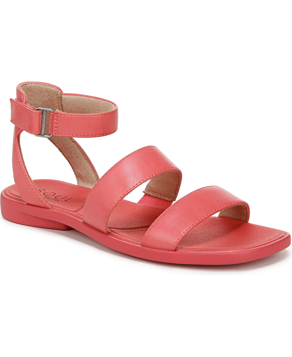 Shop Soul Naturalizer Women's Fiesta Ankle Strap Footbed Flat Sandals In Coral Faux Leather