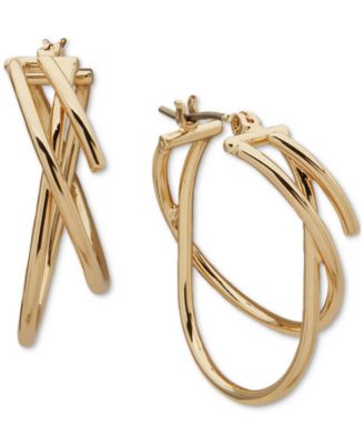 Anne Klein - Gold-Tone Thin Criss Cross Small Hoop Earrings, 1"