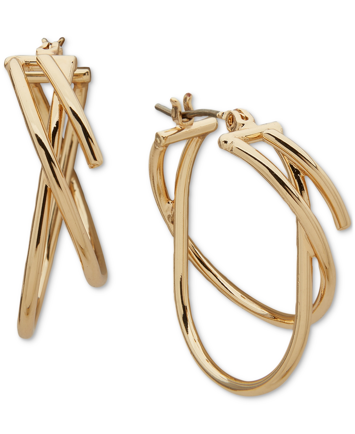 Anne Klein Gold-tone Thin Criss Cross Small Hoop Earrings, 1" In Gold