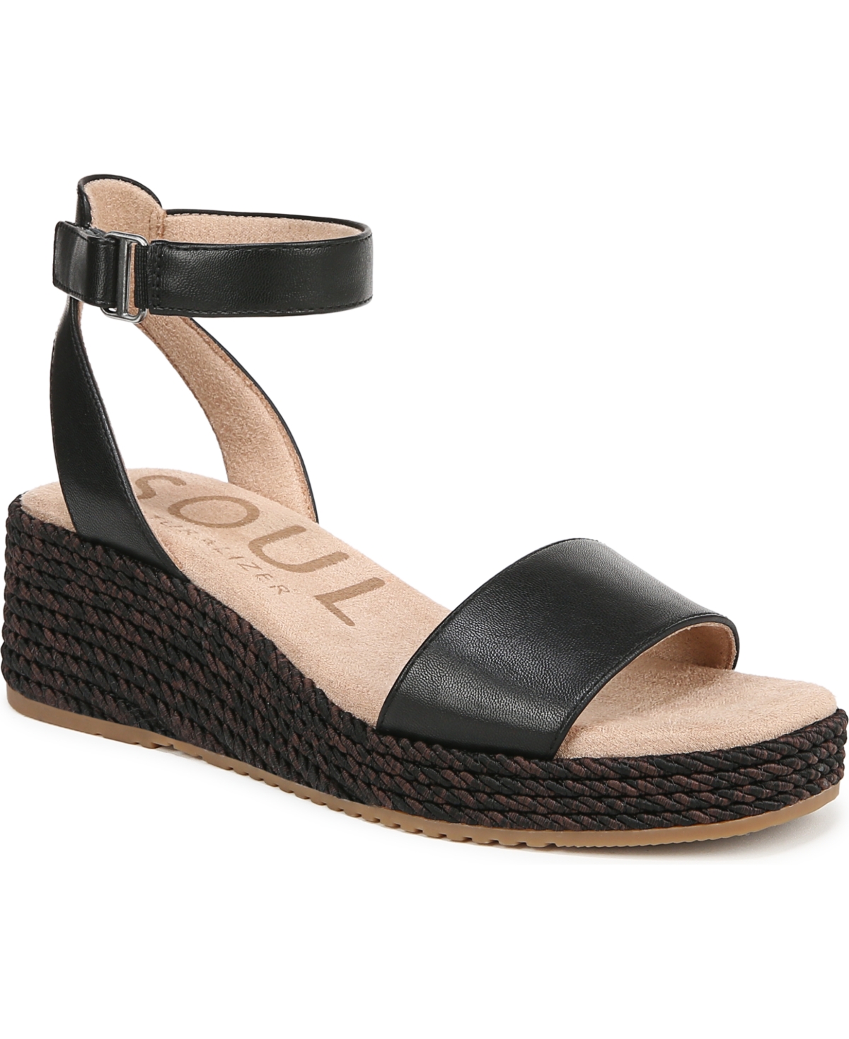 Women's Gloria Espadrille Wedge Sandals - Black Faux Leather