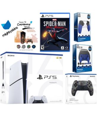 Playstation 5 Slim Disc Bundle with Spider-Man: Miles Morales, Extra Chroma Teal Controller, Pro Gamer Kit, Trigger Kit and MightySkins Decal Vou
