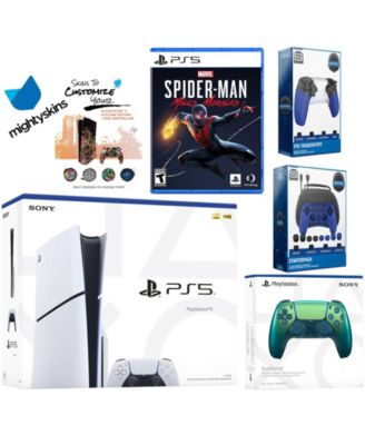 Playstation 5 Slim Disc Bundle with Spider-Man: Miles Morales, Extra Chroma Teal Controller, Pro Gamer Kit, Trigger Kit and MightySkins Decal Vou