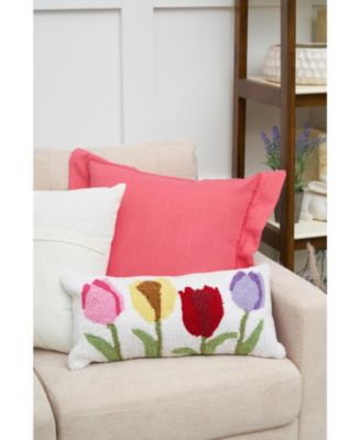 Spring Tulips Floral Flower Garden Hooked Accent Pillow, 10" x 20"