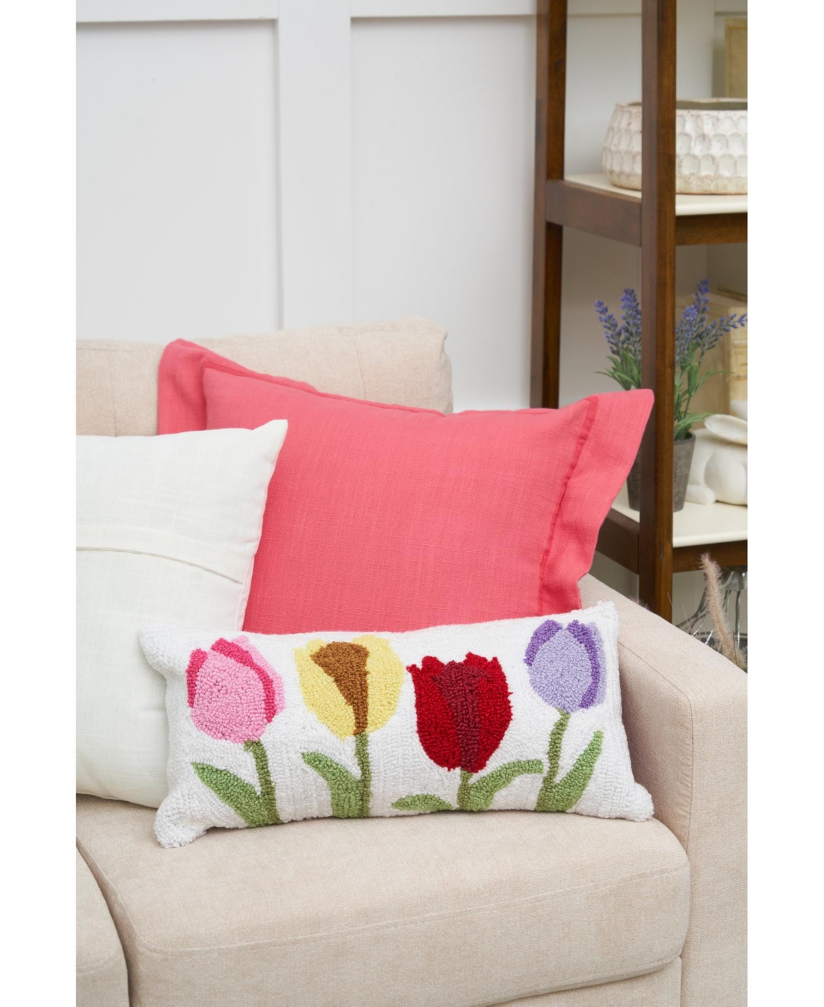 10" x 20" Spring Tulips Floral Flower Garden Hooked Accent Throw Pillow