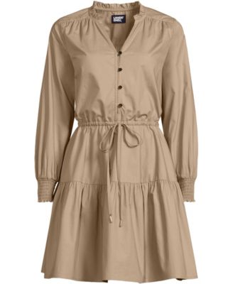 Women's Long Sleeve Cotton Poplin Mini Popover Dress