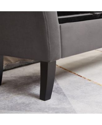 Velvet Storage Bench with Curved Arms, Upholstered Tufted Ottoman