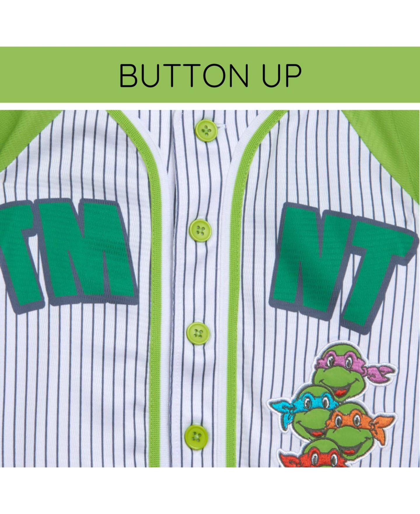 Рубашка Teenage Mutant Ninja Turtles Mesh Baseball Jersey Button Down Dress Shirt для мальчиков-малышей, цвет: Зелёный — фото 5