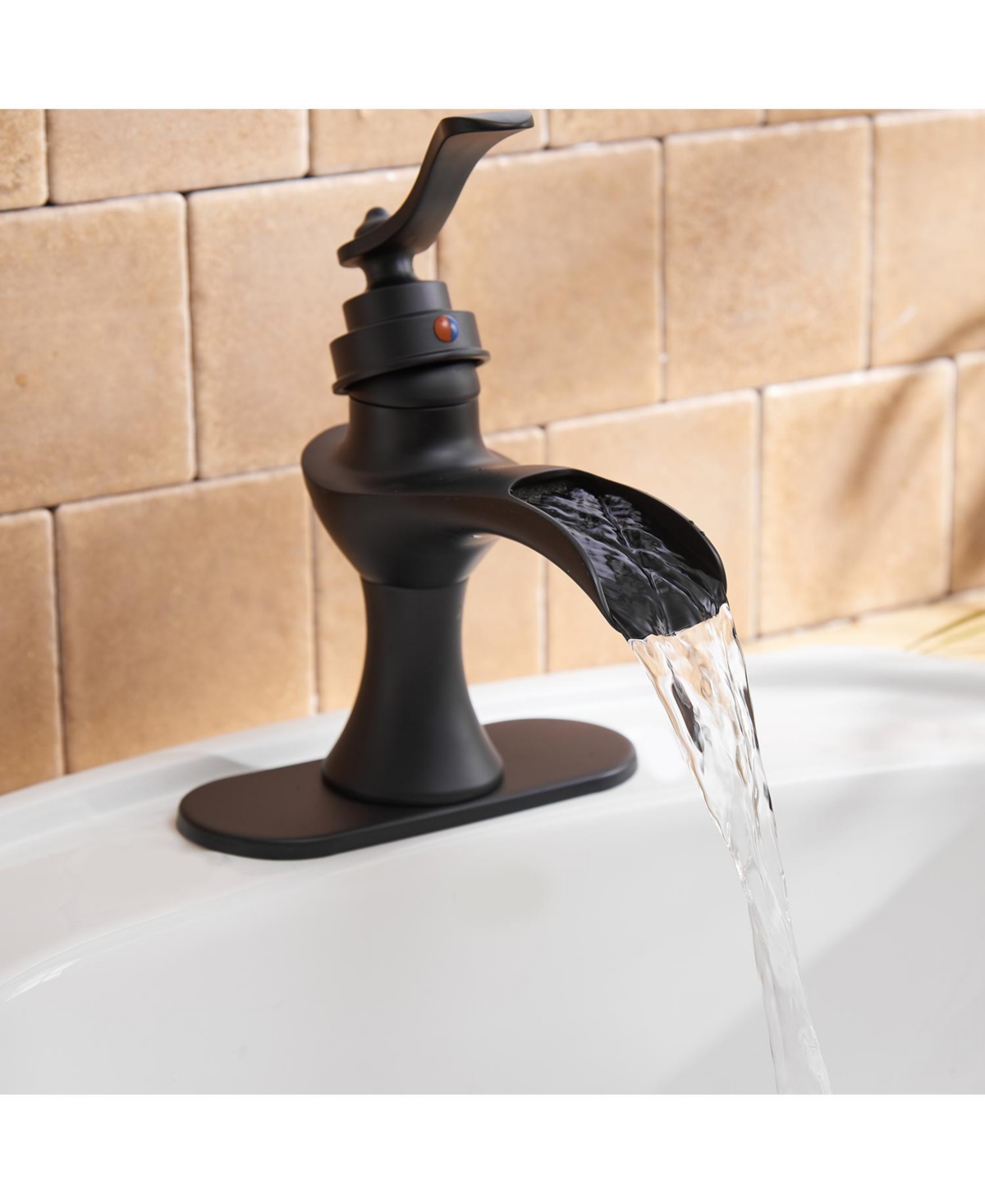 Waterfall Single Hole Single-Handle Low-Arc Bathroom Faucet With Pop-up Drain Assembly