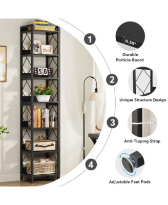 78.7 Inch Extra Tall Narrow Bookshelf, 8 Tier Bookcase for Small Spaces, Freestanding Display Shelves