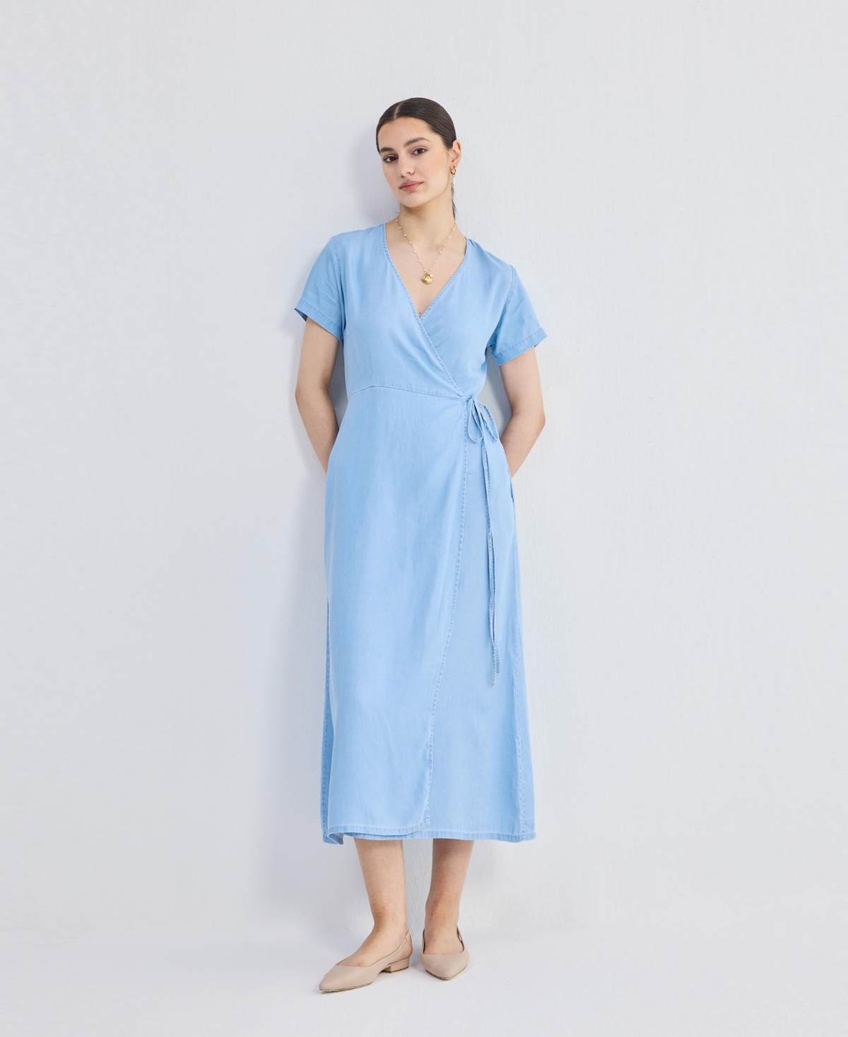 Women's Maxi Wrap Dress in Light Blue - Blue