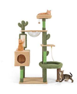 Multilevel Cactus Cat Tree with Scratching Posts, Condo, Toy & Rope Fun & Cozy Playhouse for Cats