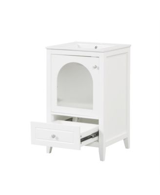 20" Bathroom Vanity with Sink, Bathroom Cabinet with Soft Closing Glass Door, A Drawer, White
