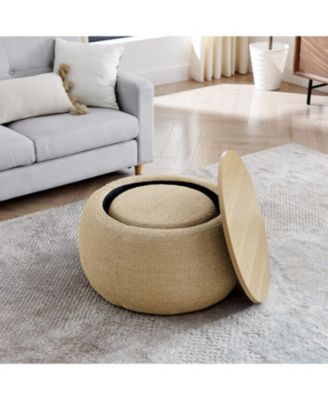 Streamdale Woven Rattan Storage Ottoman with Dual Function (Table/Ottoman)
