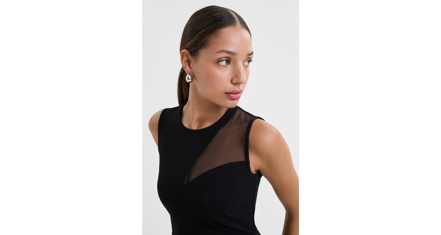 Women's Bryant Round-Neck Mesh-Shoulder Sleeveless Back-Slit Midi Dress