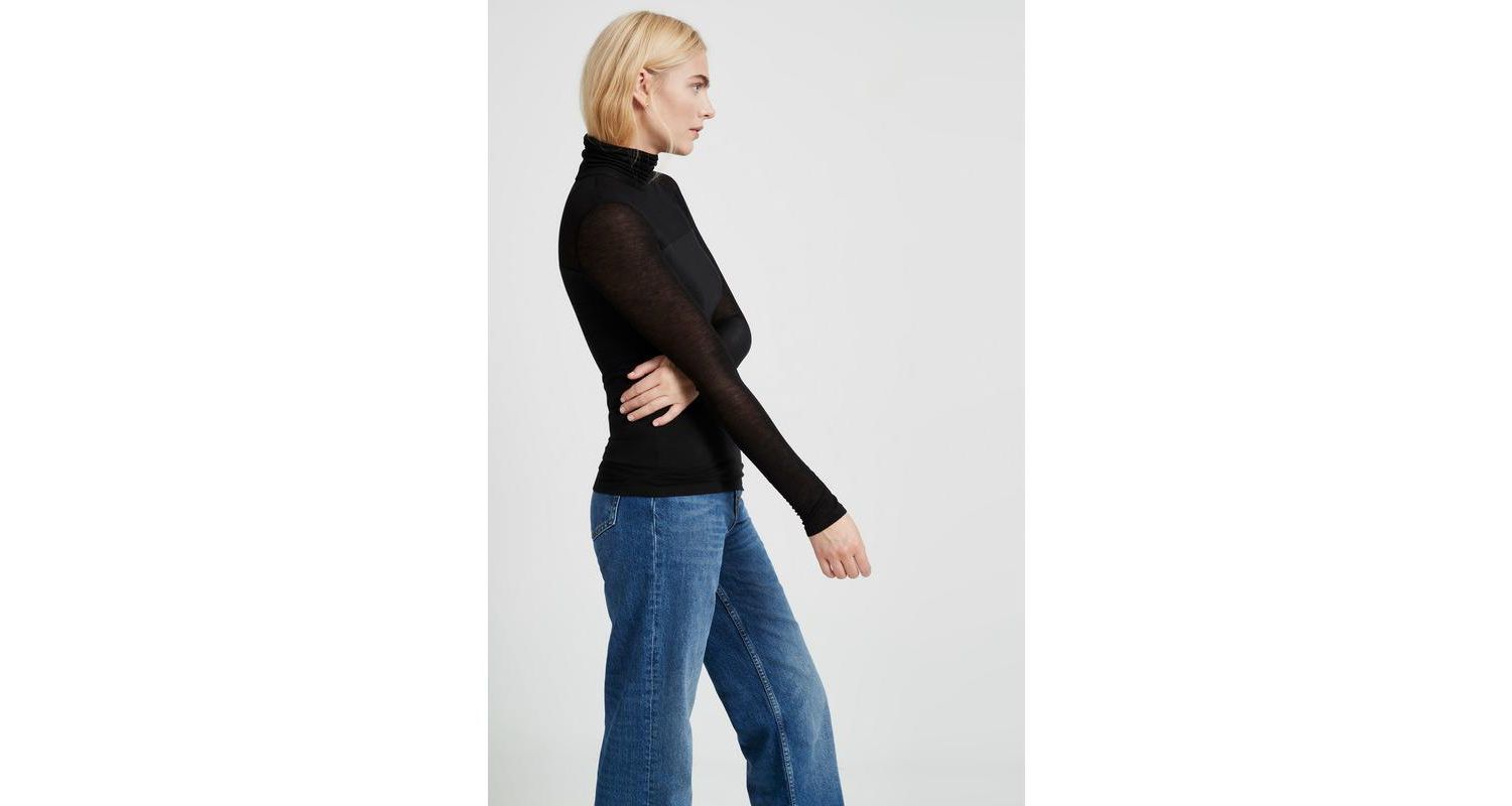 Women's Cara Fitted Turtleneck Top with Sheer Jersey Sleeves