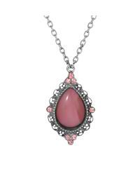 Pink Glass Teardrop Crystal Accent Necklace