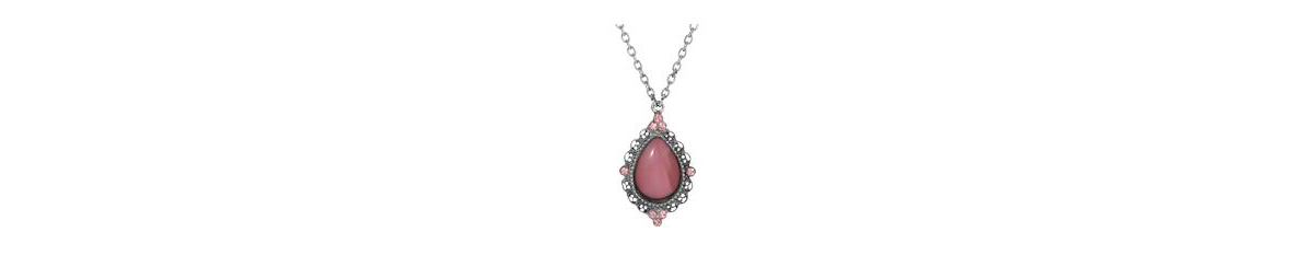 2028 Pink Glass Teardrop Crystal Accent Necklace In Pink
