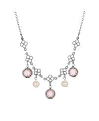 Silver-Tone Crystal Faux Cultivated Pearl Bib Necklace