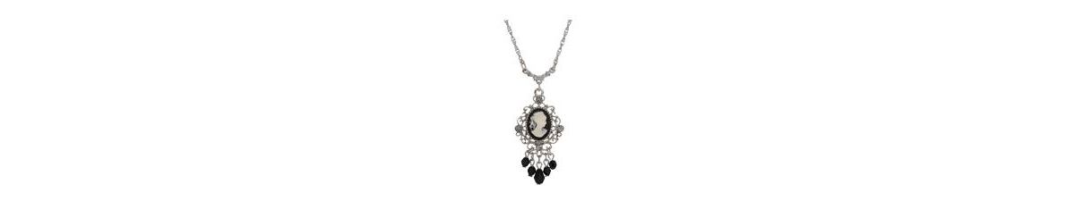 2028 Resin Cameo Glass Crystal Necklace In Black