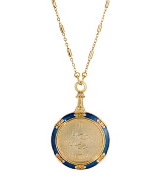Blue Enamel Crystal Round Zodiac Necklace
