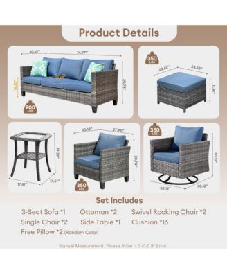 8 Piece Outdoor Patio Furniture Set,High Back Wicker Sofa Couch with 360° Swivel Rocking Chairs,Rattan Chairs and Ottoman Conversation Set for Patio Porch Pool