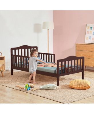 Classic Design Kids Wood Toddler Bed Frame with Two Side Safety Guardrails