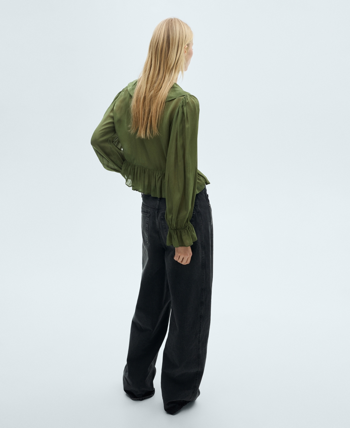 Mango Blouse Volants Kaki - Femme - M -  In Olive