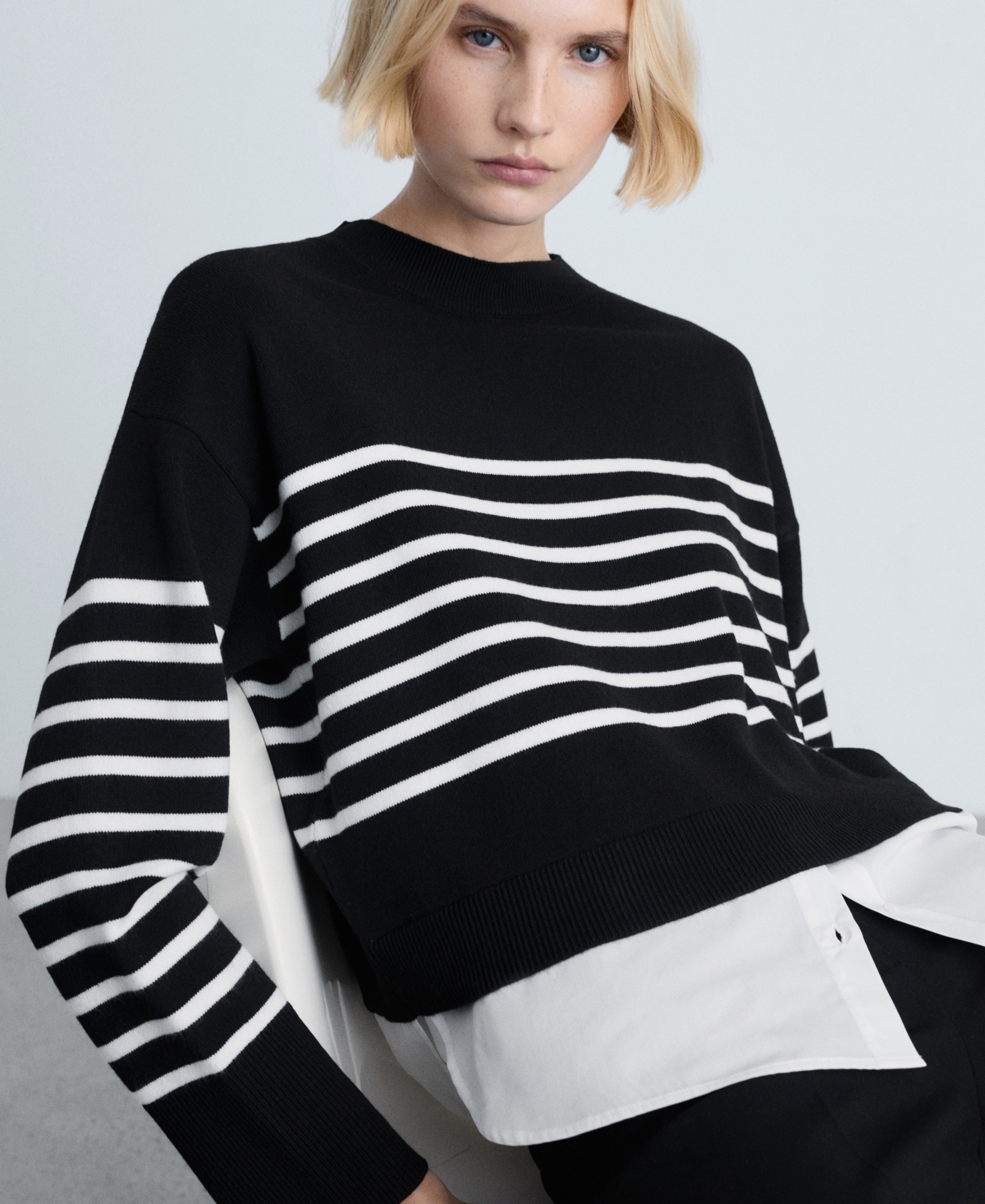 Shop Mango Women's Combined Knitted Sweater In Black