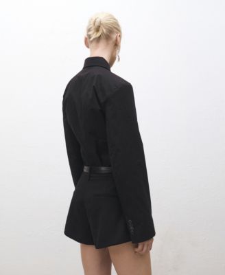 Women's Cuffless Sleeve Detail Fitted Shirt