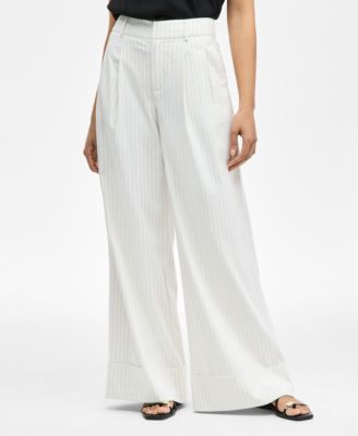 Women's Pinstriped Cuffed Wide-Leg Pants, Exclusively at Macy's