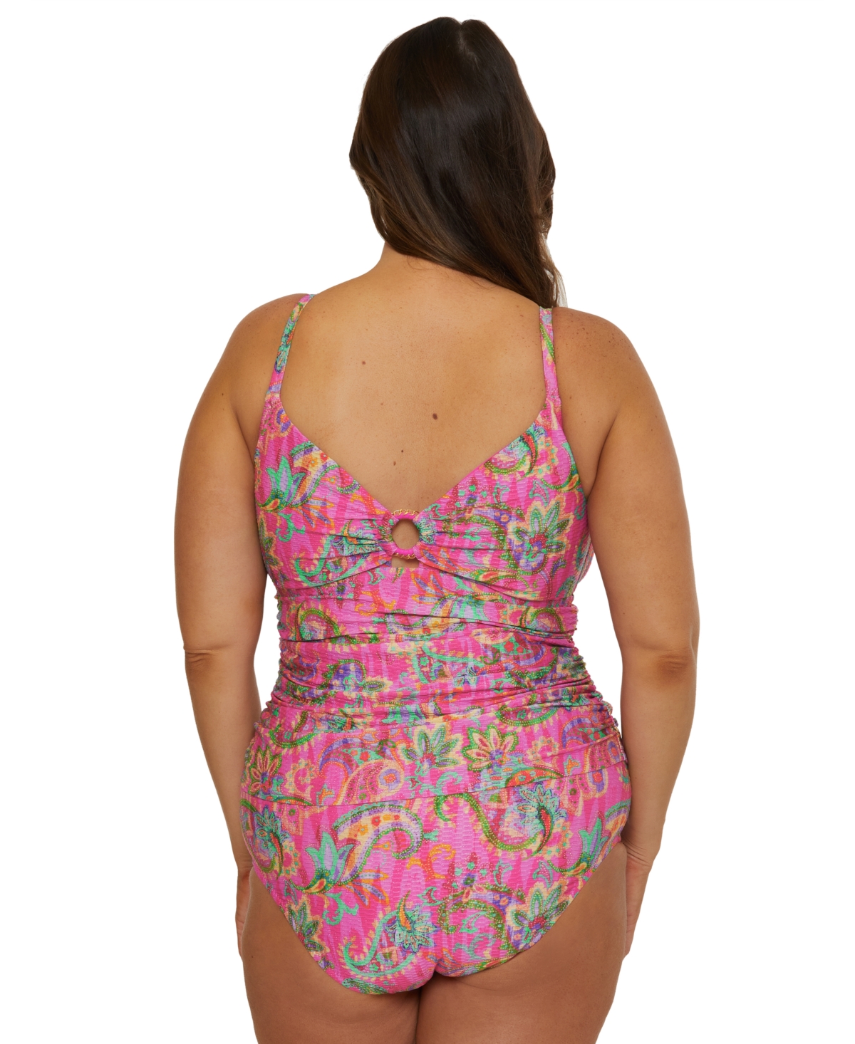BECCA ETC PLUS SIZE POLYNESIA PRINTED RING TANKINI TOP 