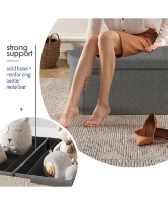 Ovel Boucle Ottoman Storage Bench – Modern Foot wood Stool, Makeup Vanity Stool, Perfect for Living Room & Bedroom Decor