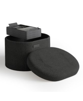 Ovel Boucle Ottoman Storage Bench – Modern Foot wood Stool, Makeup Vanity Stool, Perfect for Living Room & Bedroom Decor