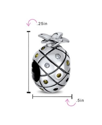 Tropical Pineapple Charm Bead with CZ Accents in Sterling Silver