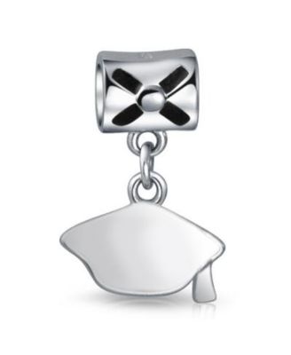 Oval Graduate Cap Dangle Charm Bead Sterling Silver Bracelets