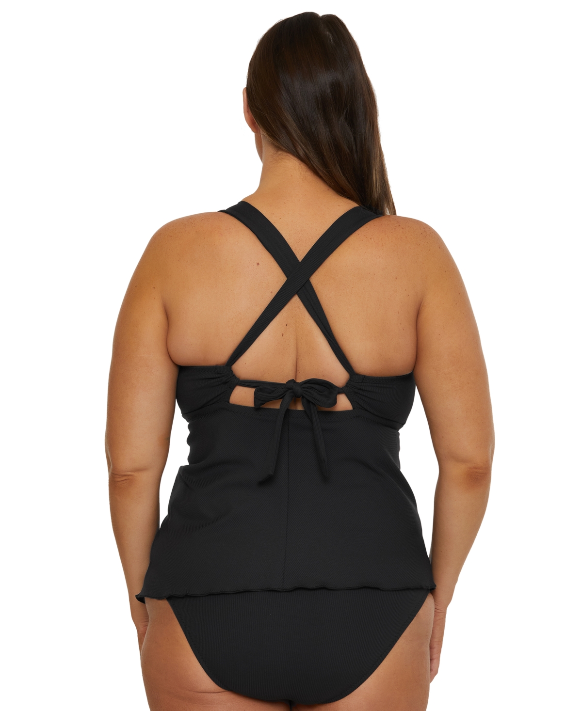 BECCA ETC PLUS SIZE MODERN EDGE RIB MULTI-WAY TANKINI TOP 
