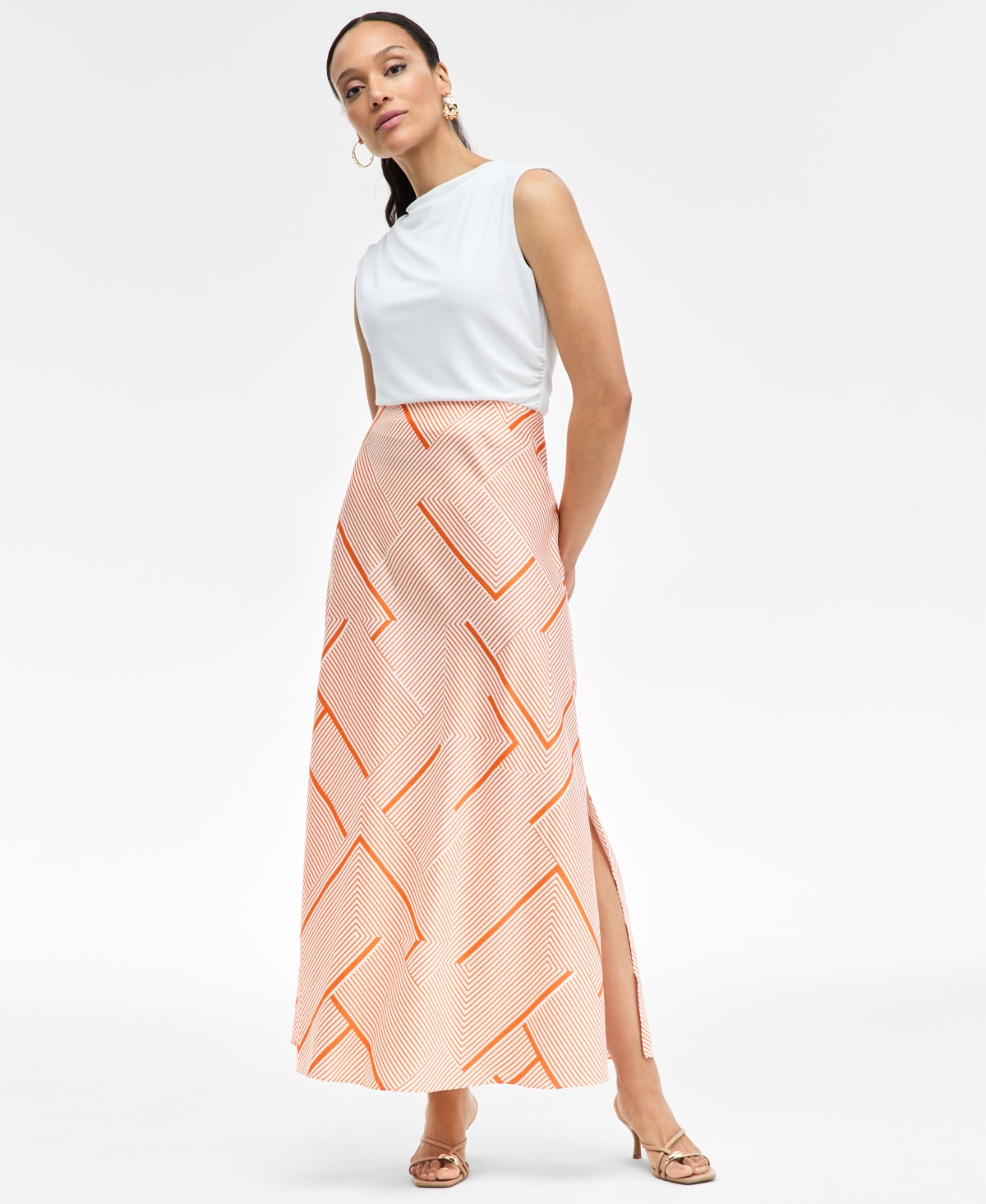 Inc International Concepts Women's Printed Midi Skirt, Exclusively At Macy's In Pink