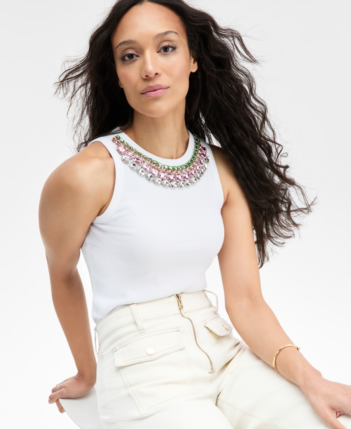 Inc International Concepts Women's Embellished Necklace Tank Top, Exclusively At Macy's