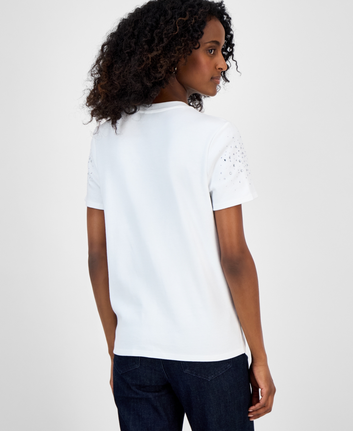 Inc International Concepts Petite Cotton Embellished Top, Exclusively At Macy's