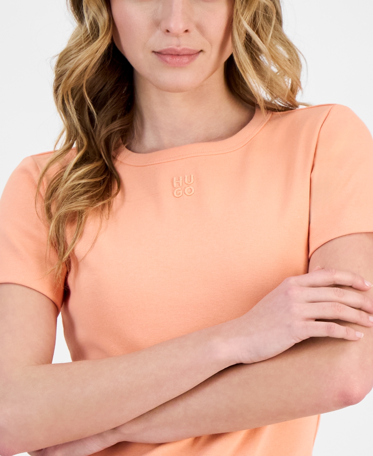 Hugo Boss Women's Embroidered Logo Short-sleeve T-shirt In Brghtorang