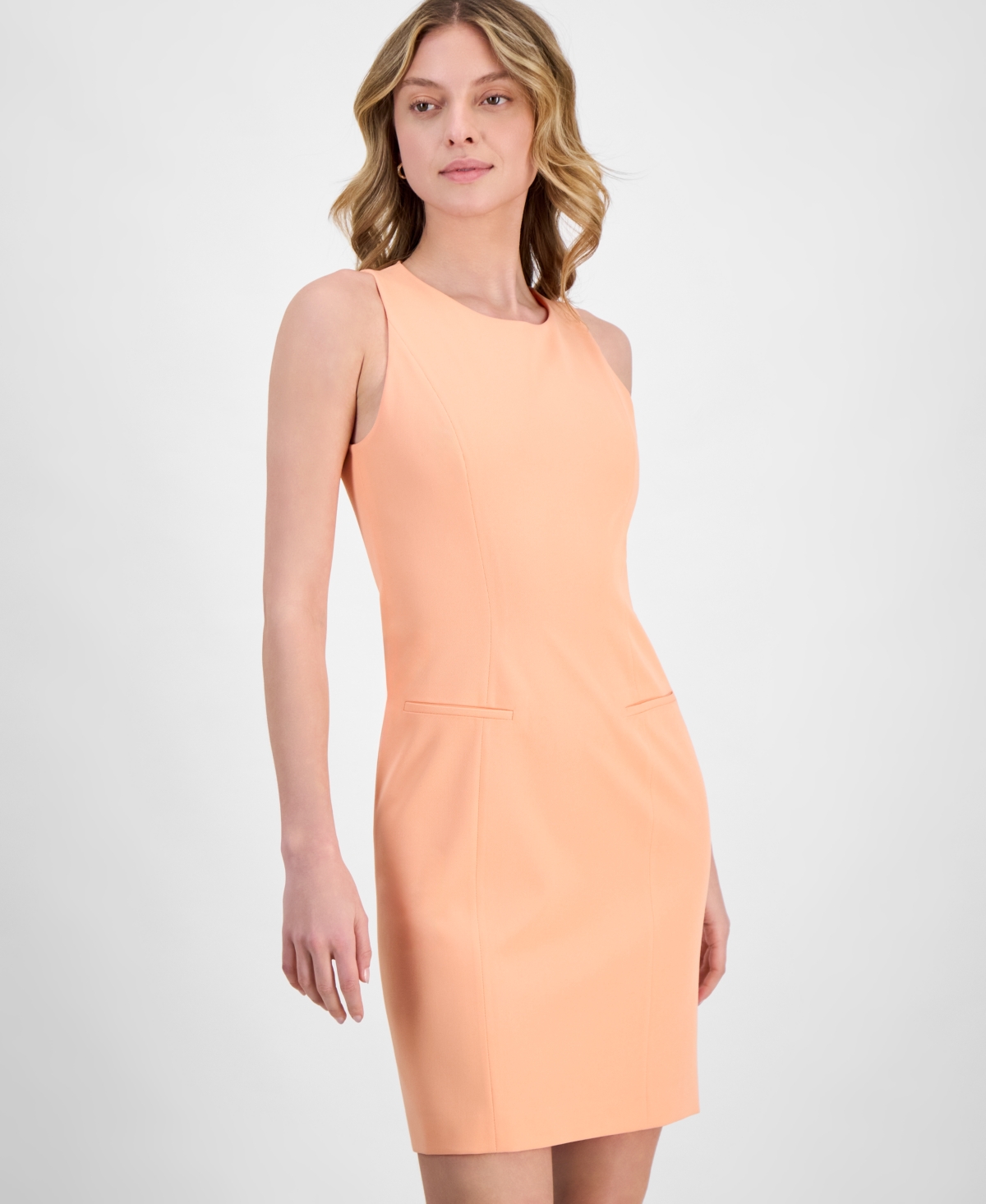 Hugo Boss Women's Solid-color Crewneck Sleeveless Bodycon Dress In Brghtorang