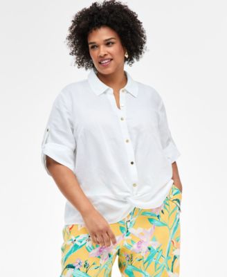 I.N.C. International Concepts - Plus Size Linen-Blend Twist-Hem Shirt