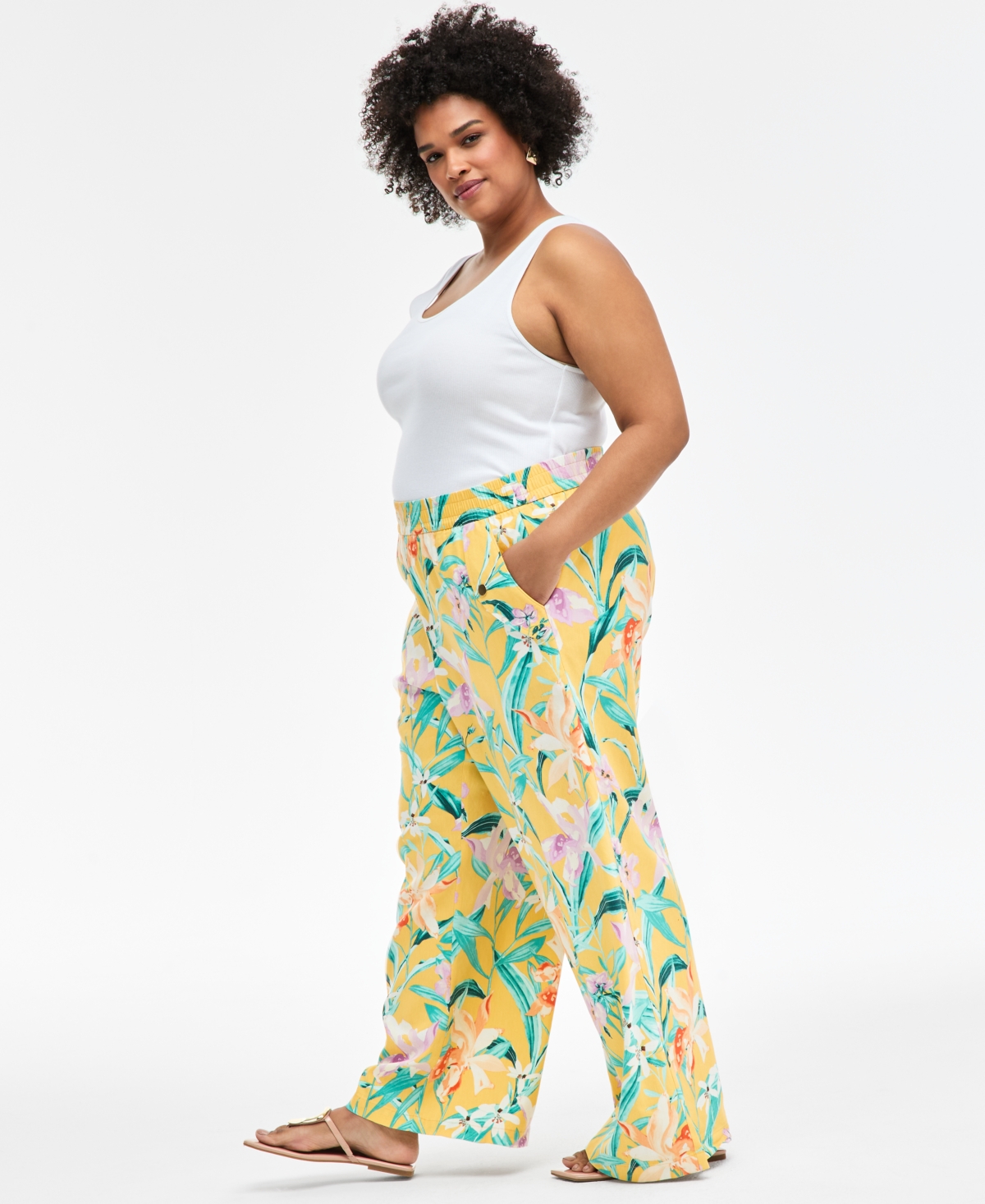 Inc International Concepts Plus Size Printed Pull-on Wide-leg Pants, Exclusively At Macy's In Plia Garden