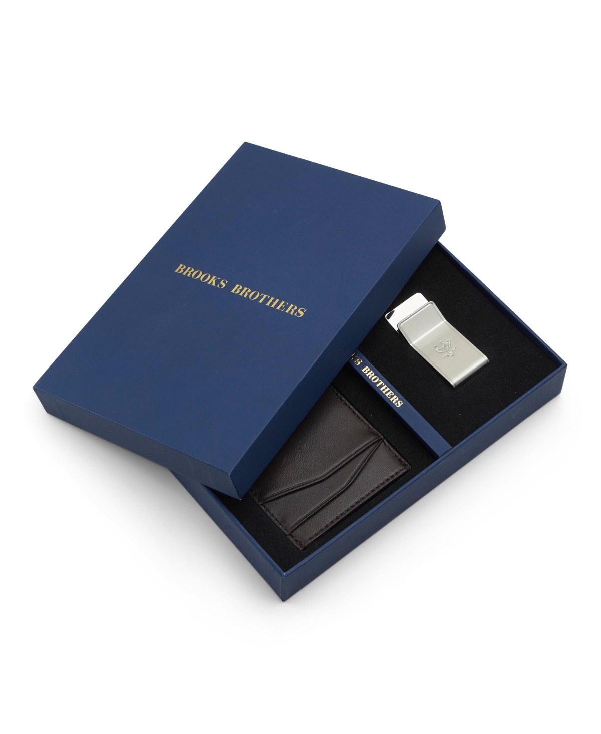 Brooks Brothers Men's Gifting Cardholder And Money Clip Set In Dark Brown